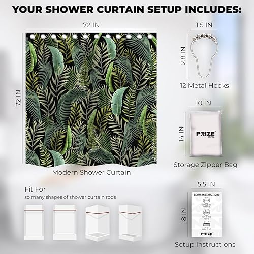 Miniatura 6 de Cortina de ducha verde para baño, juego de hojas de palmera, moderna cortina de ducha tropical, arte de selva, naturaleza, decoración de baño,