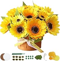 Vista 1 de BAZIMA Kit de manualidades de flores de fieltro, kit de bonsái de fieltro de girasol, 12 girasoles de fieltro, regalos florales, kit de manualidades