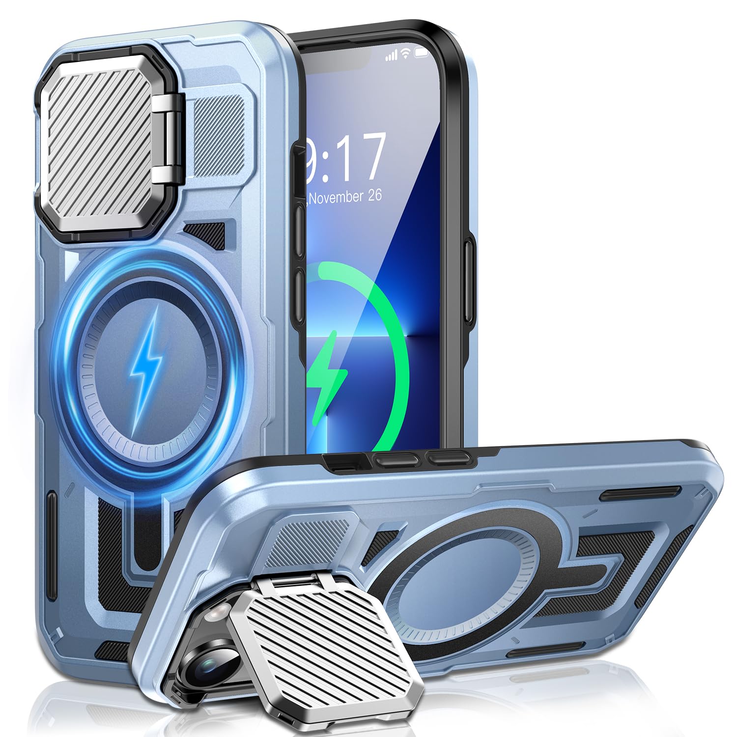 WASTROYAL Camera Stand Case for iPhone 13 Pro Max, [Compatible with MagSafe] [Lens Cover] 2024 Version Military Grade Protective Soft Case for iPhone