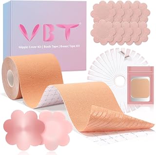 Boob Tape, Replace Your Bra-Instant Breast Tape, Suitable for A-G, Bob Tape for Breast Lift w 1 Breast Lift Tape, 5 Pairs Satin Breast Petals, 1 Pair Silicone Nipple Stickers, 36 PCS Double Sided Tape