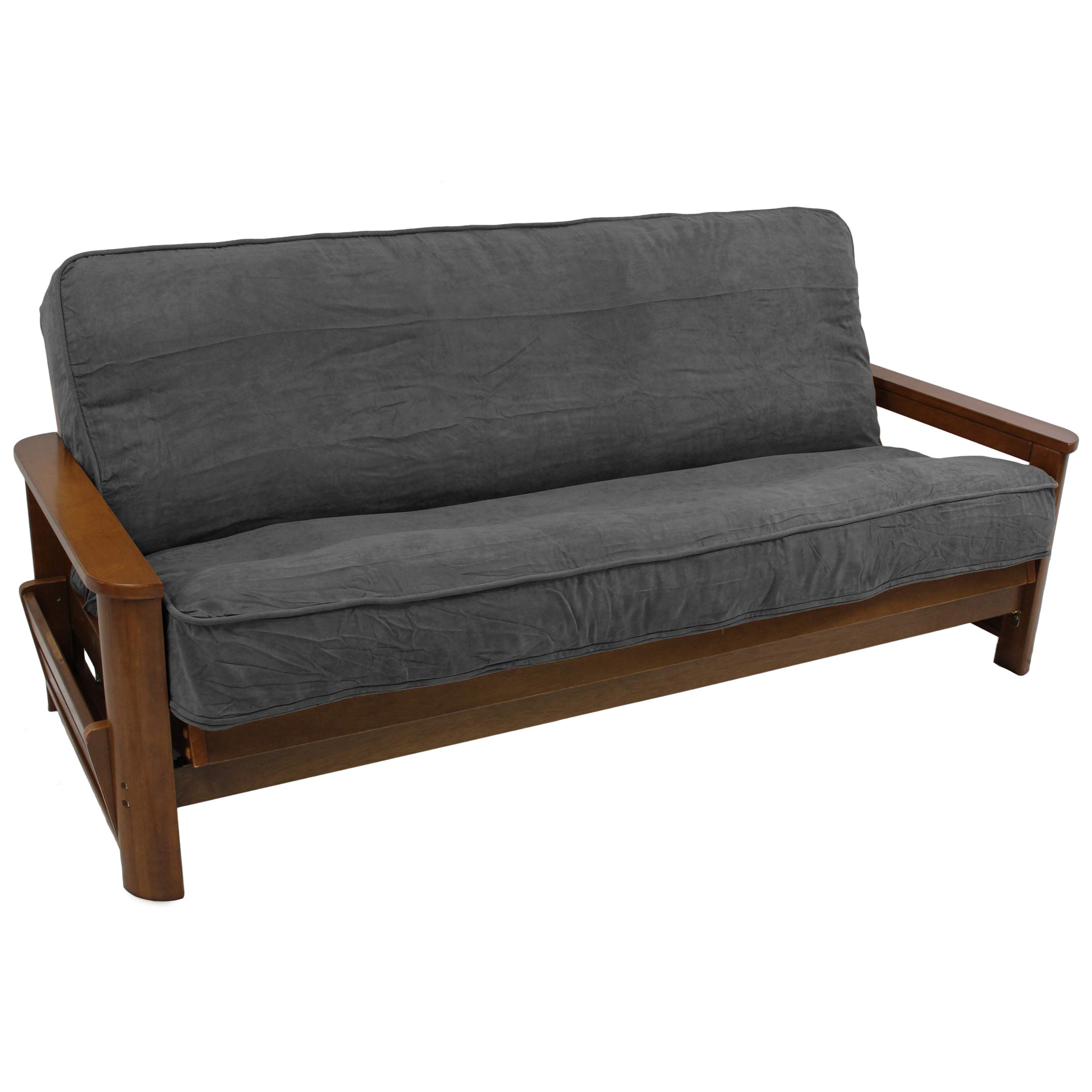 Blazing Needles Solid Microsuede Double Corded 8" to 9" Futon Cover, Full, Steel Grey