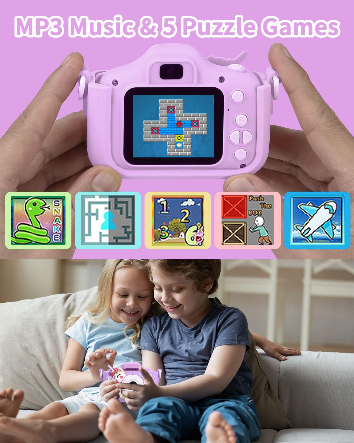 Aparat dla dzieci Azyvum, kamera cyfrowa 1080p, ekran 2,0" IPS, 64 GB, selfie, 3-12 lat, chłopcy i dziewczynki, prezent urodzinowy, Boże Narodzenie