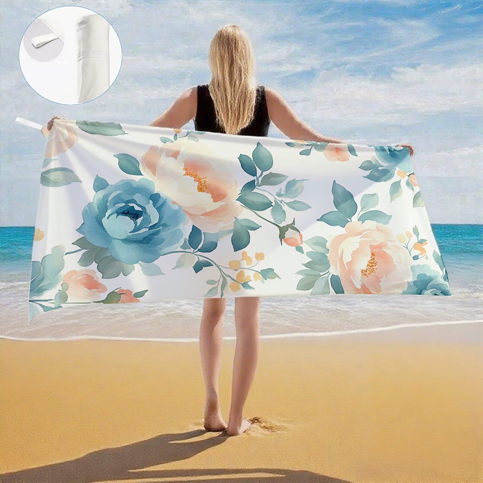 Toallas de Playa Microfibra Flor Toalla Playa Grande 180x90 cm Mujer Hombre Secado Rápido Absorbente Toallas Gimnasio Suave Sin Arena Ligera Toalla Microfibra para Playas Piscina Viajes Camping Q-261