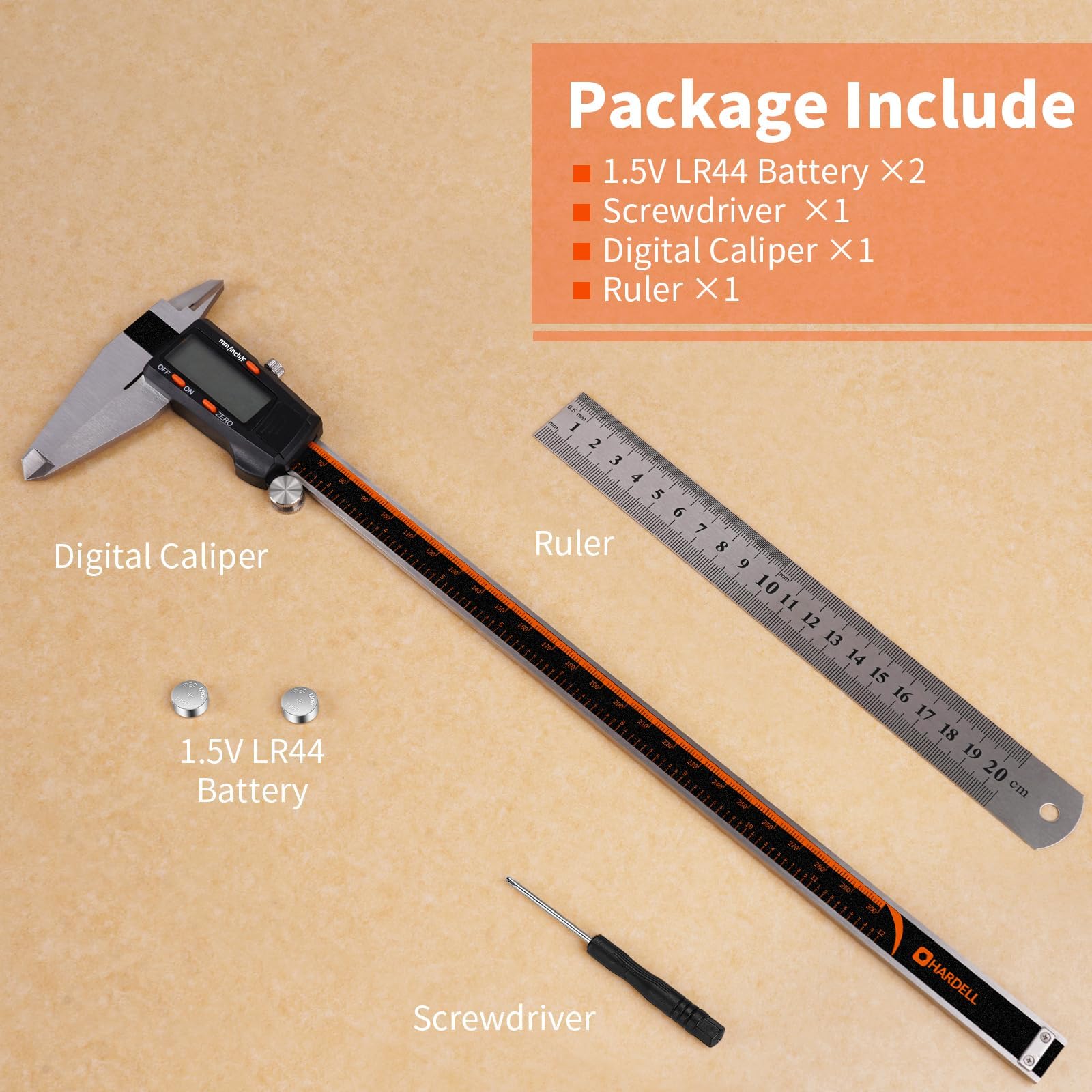 HARDELL Calibrador digital Vernier, herramienta de medición de calibre de acero inoxidable de 6 pulgadas con pantalla LCD grande (300 mm)