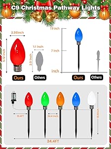 10 Pack C9 Christmas Lights Outdoor, Jumbo Bulbs Outdoor Christmas Decorations Plug in with Timer, Waterproof Pathway Lights for Outside Indoor Party Lawn Yard Garden Wedding Xmas Decor (Multicolor)