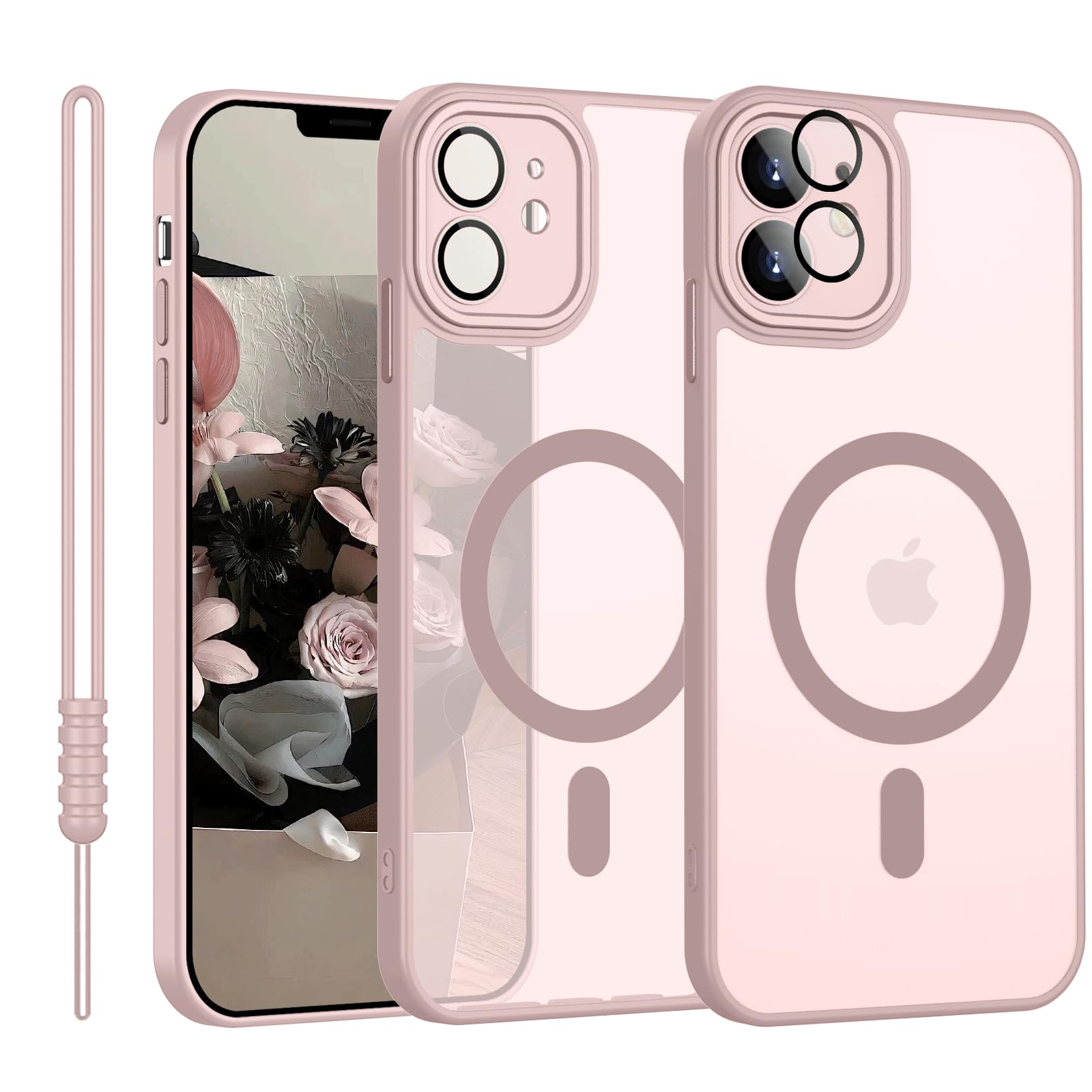 Natiiozie Cover Magnetica Per IPhone 11, Custodia Traslucida Opaca Con MagSafe, Antiurto E Anti-Impronte, Rosa Chiaro