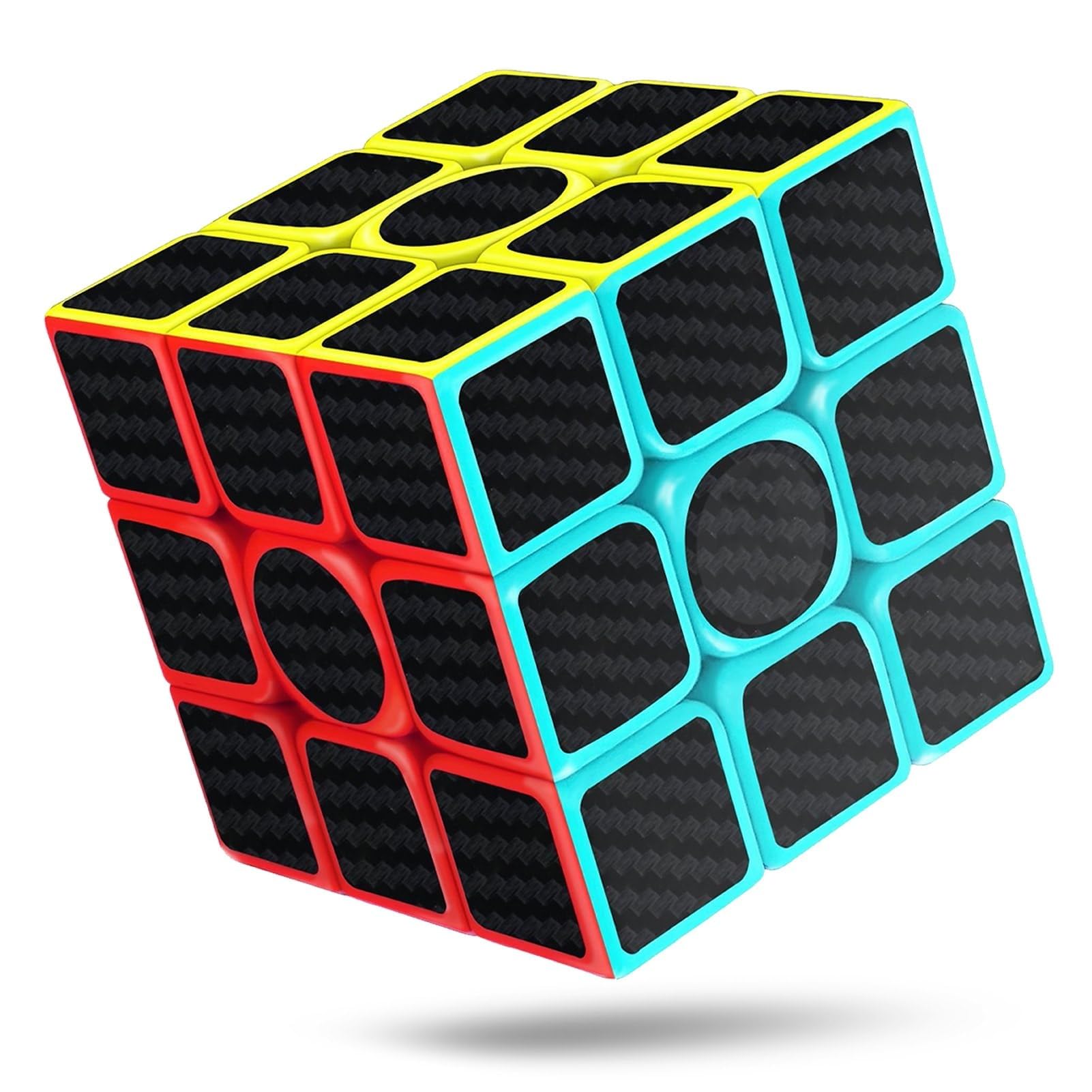 Speed Cube 3x3 - Fast Carbon Fiber Sticker Magic Cube, Smooth Turning Vivid Colour 3D Puzzle Toys - Turns Quicker Than Original, for Adults and Kids