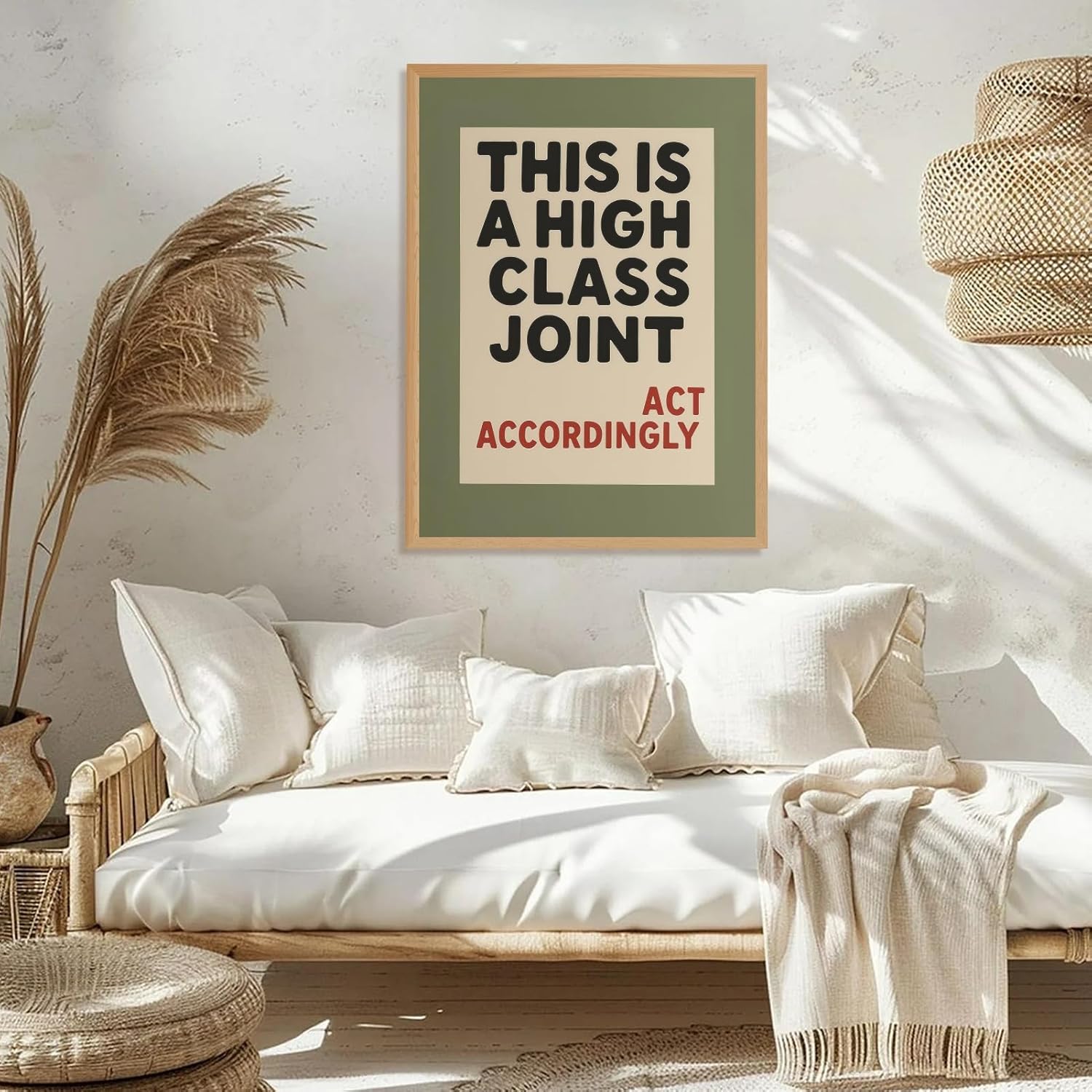 Framed This is A High Class Joint Wall Art Act Accordingly Statement Canvas Print Retro Funny Quote Poster Painting Picture Playful Daily Reminder Olive Green Bedroom Wall Decor 8x12inch