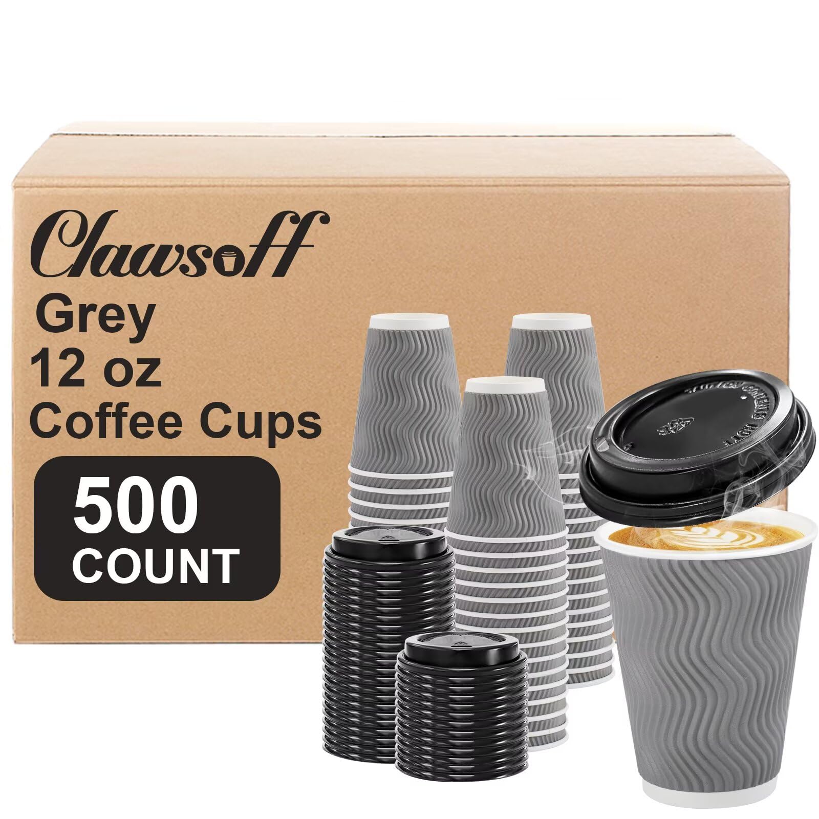 Clawsoff 100 Pack 12 oz Coffee Cups with Lids Disposable Paper Cups Gray — Amazon image 13