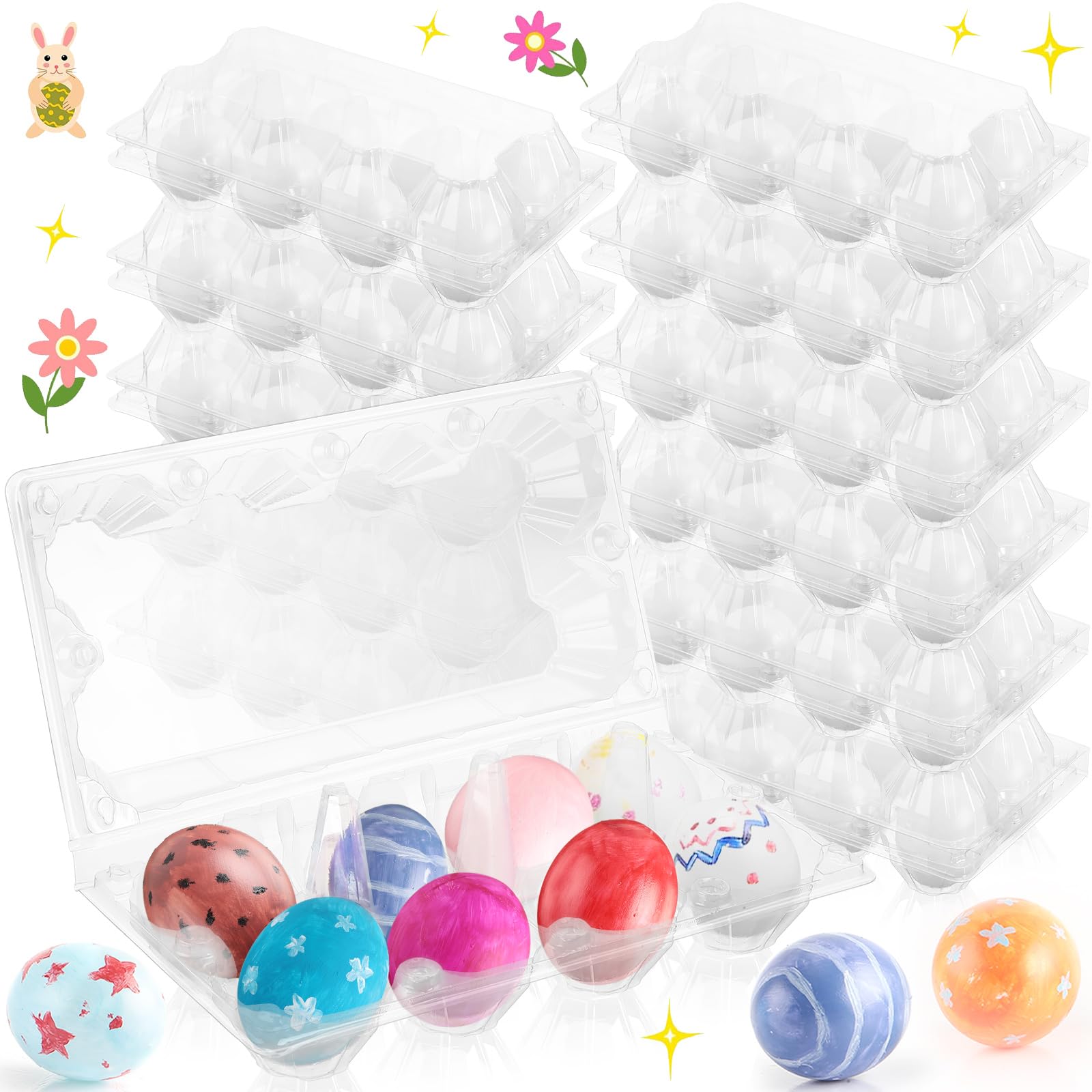 96 Pcs Plastic Easter Eggs with Clear Egg Cartons for Crafts DIY Fake Eggs White Plastic Eggs Paintable Easter Eggs Paint Your Own Eggs for Kids Adults Easter Gift, 8 Piece Per Carton