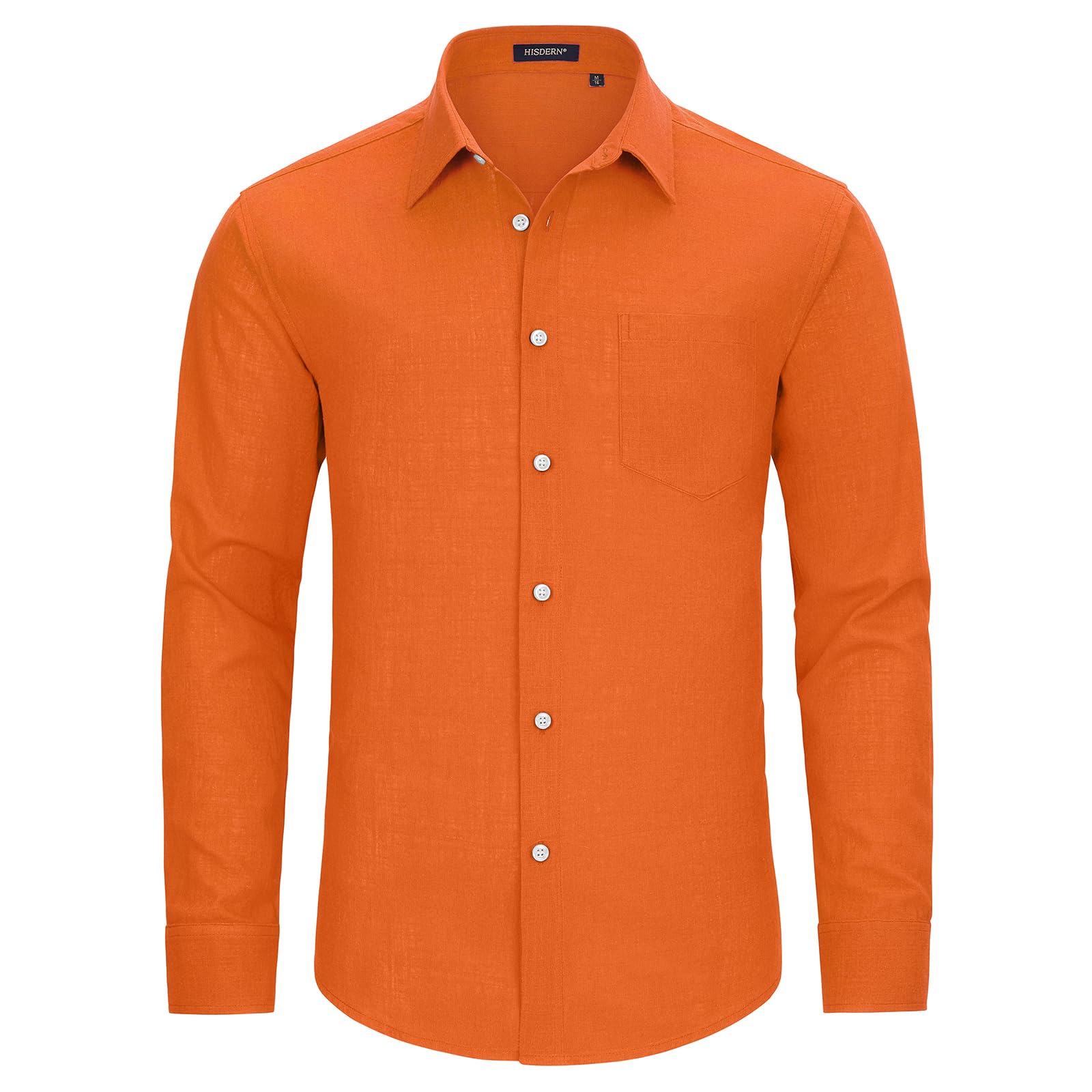 HISDERN Camisas de Lino y Algodón para Hombre Manga Larga Ligeras Verano Lino Camisa de Ajuste Regular Abotonadas Casual Shirt con Bolsillo