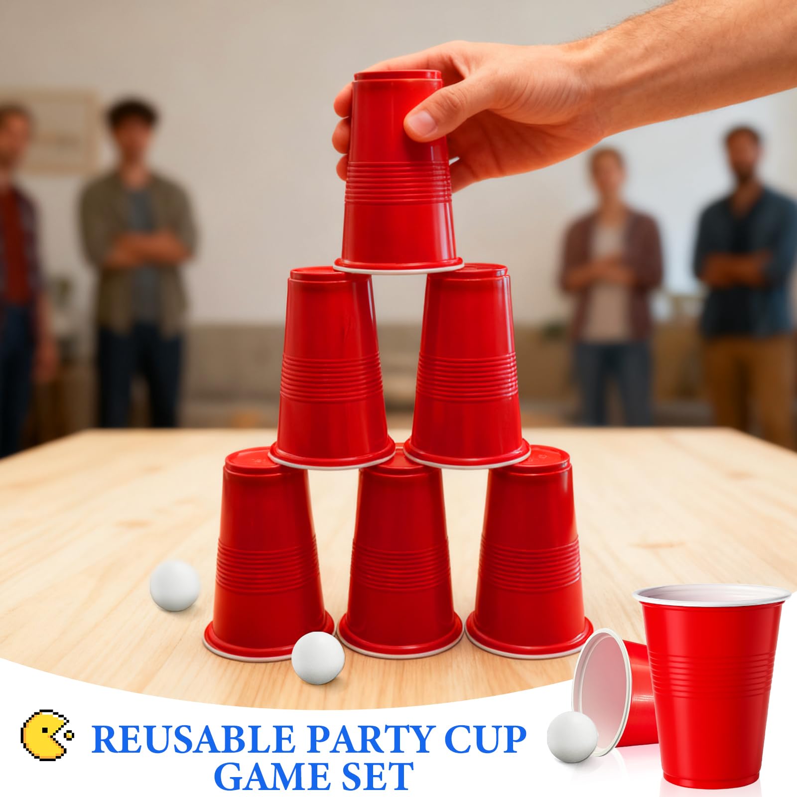 Bellanova 100-Pack 16.9 oz / 500 ml Reusable Party Cups with 10 Ping Pong Balls - Image 4