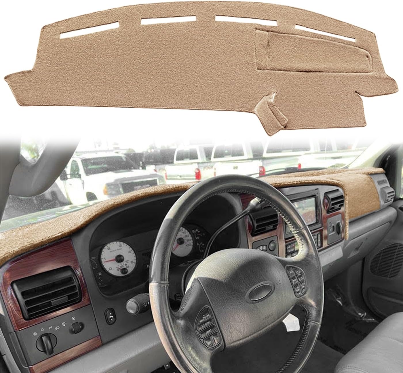 Yiz Dashboard Cover Dash Cover Mat Pad Carpet Custom Fit for 2005 2006 2007 Ford F250 F350 F450 F550 Super Duty Pickup Truck (Beige) J134