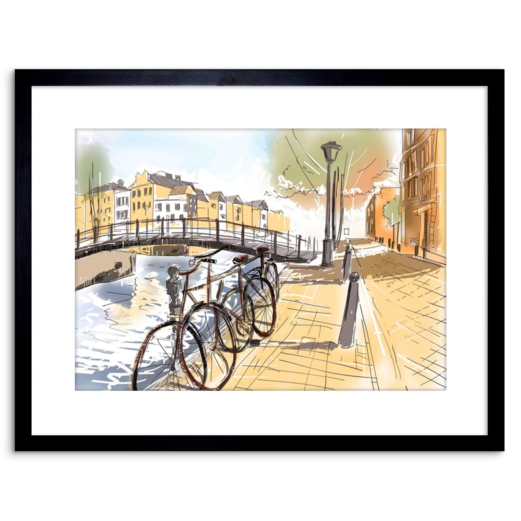 Wee Blue Coo PAINTING DRAWING CITYSCAPE STREET AMSTERDAM CANAL BRIDGE FRAMED PRINT F97X4544
