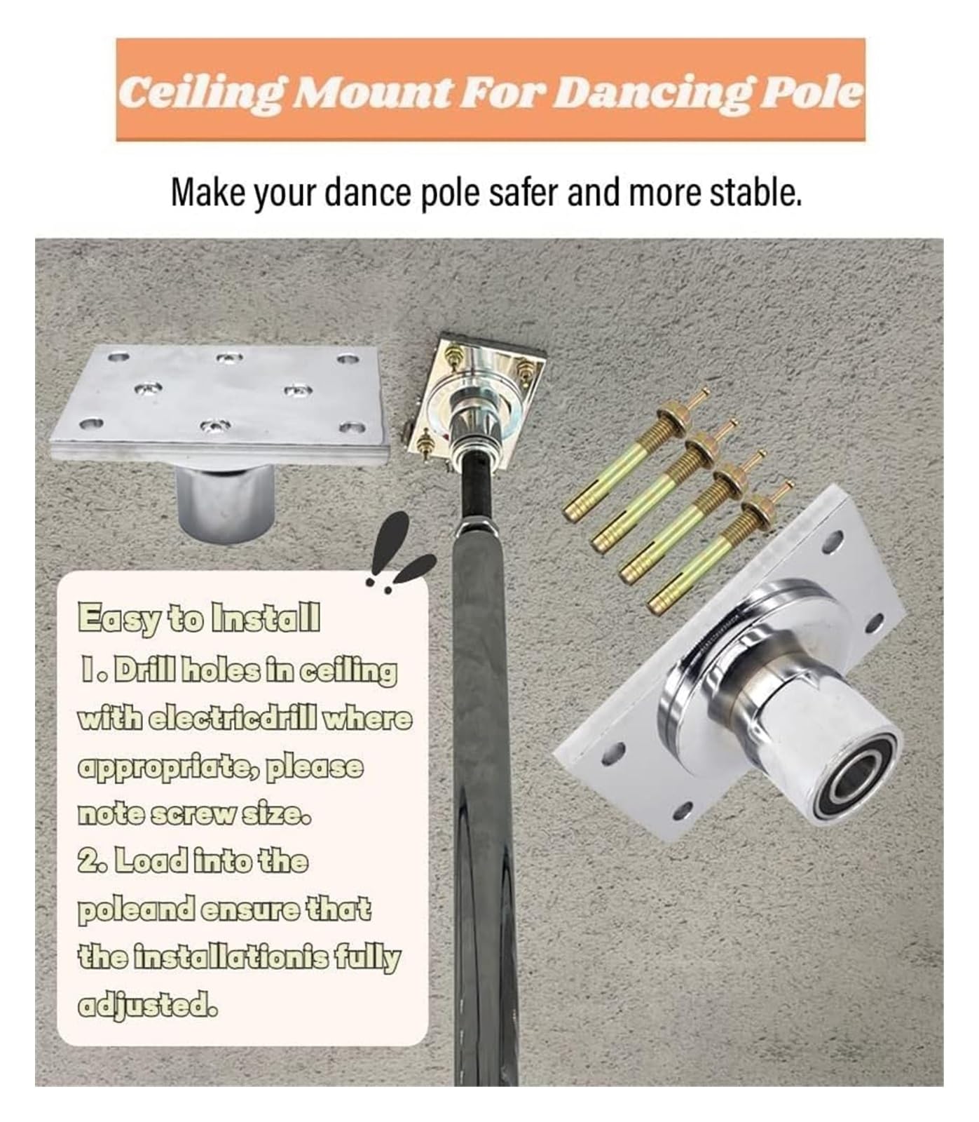 Barre de Pole Dance pour Exercices à Domicile avec Plateau Fixe, Barre de Danse rotative et Statique de 45 mm pour Exercices à Domicile, kit de Barre de Danse en Acier Inoxydable, Hauteur réglable