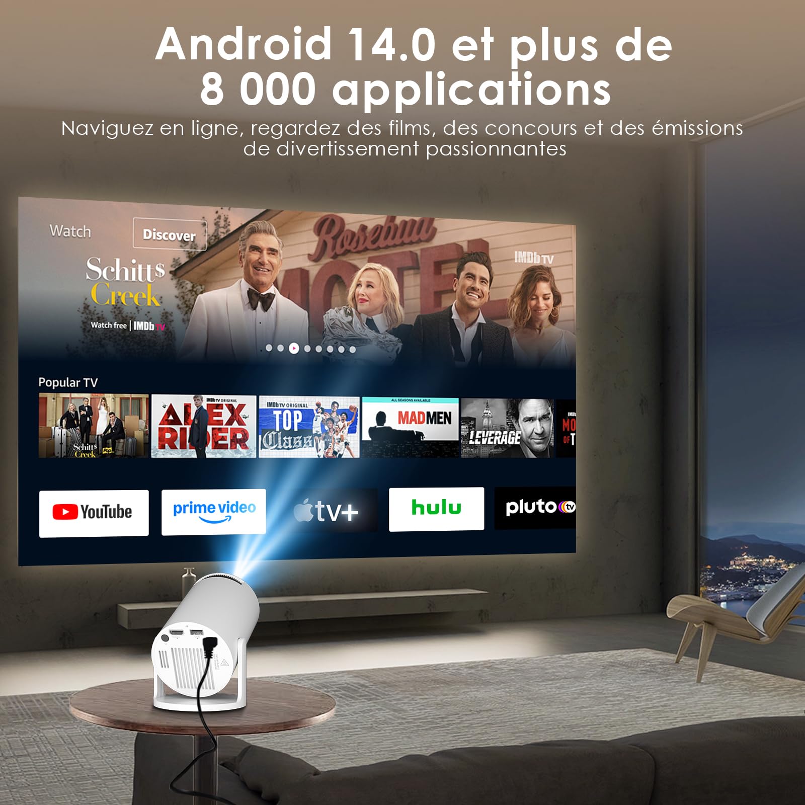 Salange 2026 Mini Vidéoprojecteur 4K Supportée Android 14, Smart Projecteur Vidéo Portable, avec WiFi 6 et Bluetooth Auto Keystone, Petit Retroprojecteur pour Téléphone Portable, Home Cinéma