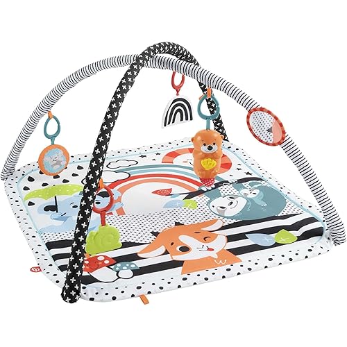 Fisher-Price 3 in 1 Music, Glow & Grow Gym, Infant Activity Play Mat for Tummy Time, Take Along, Multi