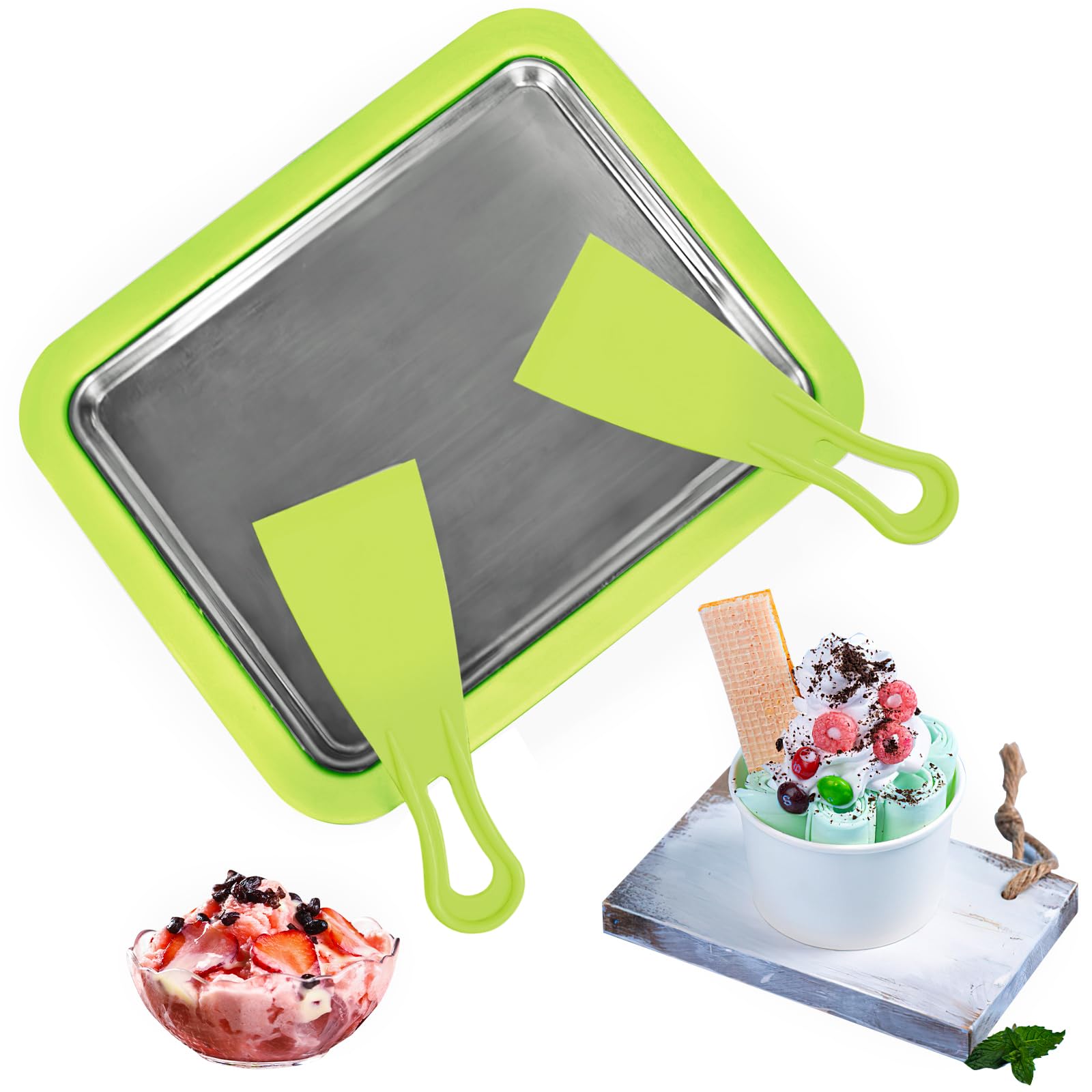 ACTOYS Fabricantes de Helados, Heladera Instantánea con 2 Espátulas, Ice Cream Rolls Maker Machine, Maquina Helado Frito para Sorbete, Yogurt Congelado, Gelato (Verde)