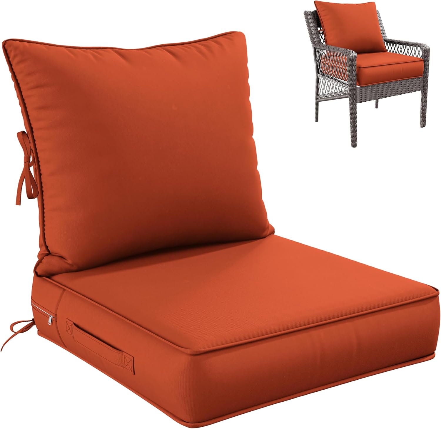 Premium Outdoor Seat Cushion Chair Cushions for Patio Furniture 24 L X 24 W X 5 H Waterproof & Fade Resistant Deep Seat and Backrest Cushion Set with Removable Covers for Chair, Sofa