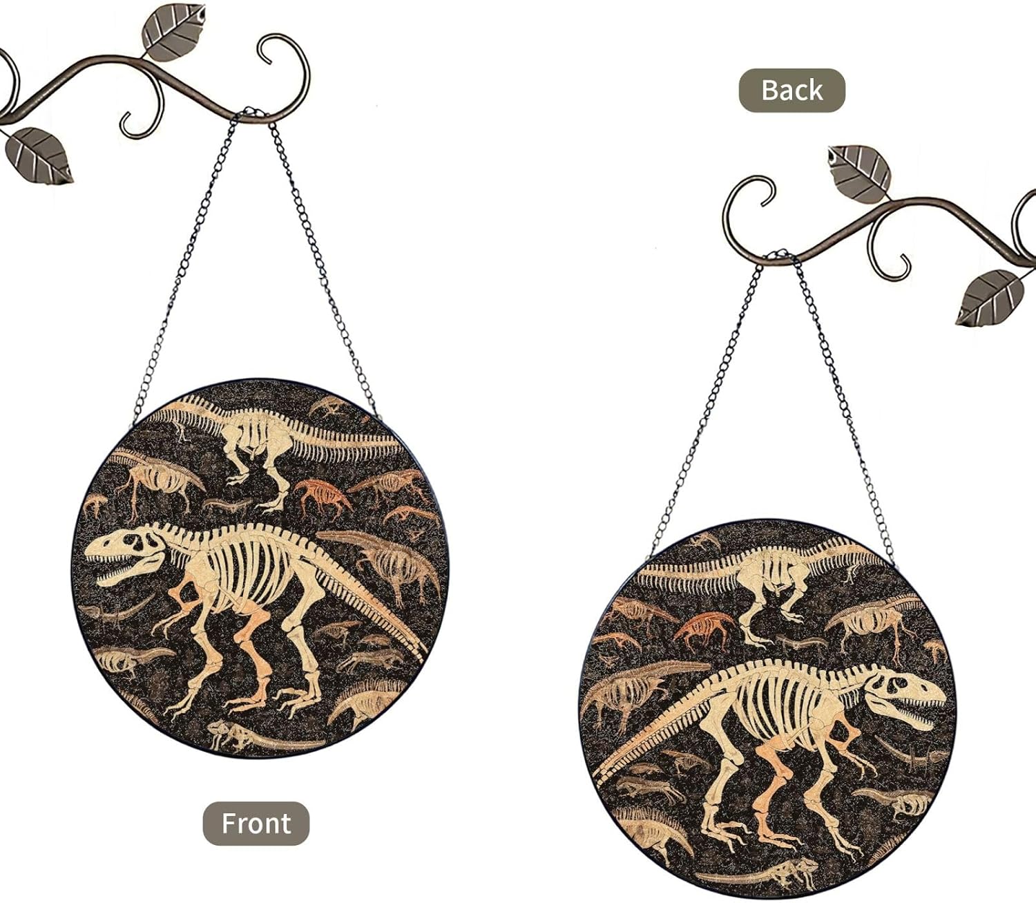 Stained Glass Window Hanging Dinosaur Skeleton Print Sun Catchers Indoor Outdoor Decor Window Suncatcher Door Garden Sunroom Sun Catcher Home Decor Birthday Christmas for Mom Men