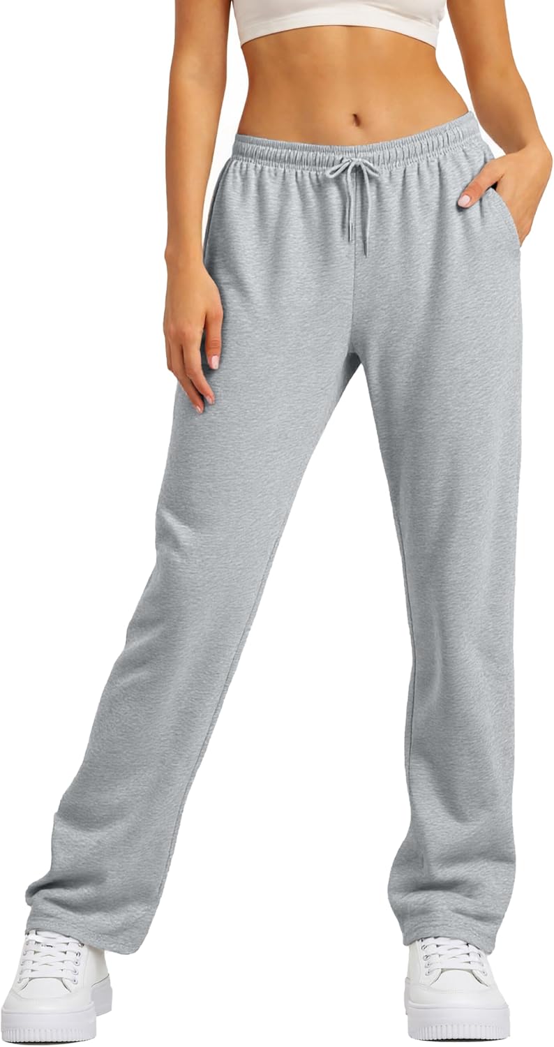 TCHH-DayUp Women's Wide Leg Fleece Sweatpants Straight Leg Baggy Sweat Pants with Pockets