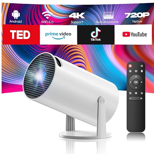 Projector with WiFi and Bluetooth, Mini Projector, 4K 1080P Support Portable Wireless Movie Projectors 220° Rotatable 130'' Screen Auto Keystone Compatible with HDMI/iPhone/TV Stick for Bedroom Indoor