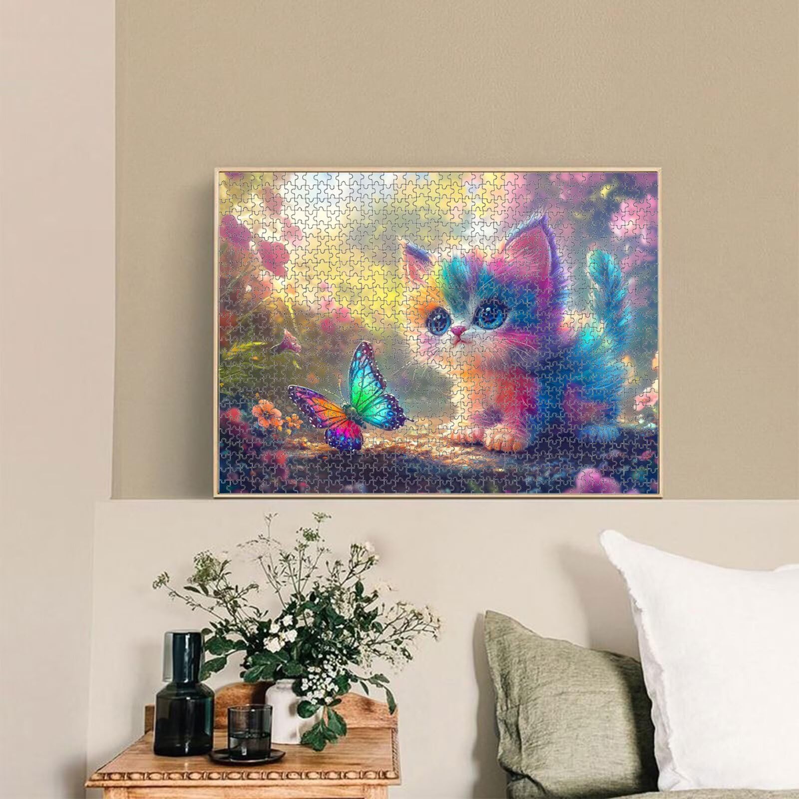 Puzzle 4000 elementów dla dorosłych, kot i motyl drewniane puzzle, 1T#1051