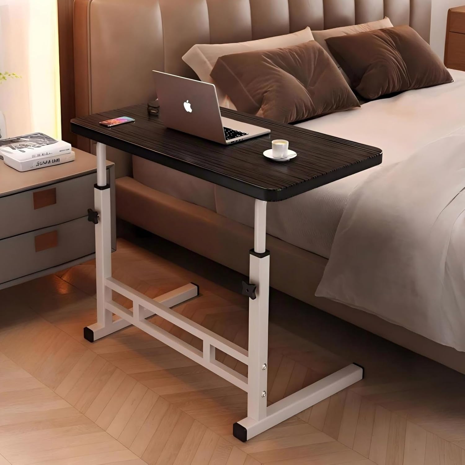 Height Adjustable Standing Desk, 32" Mobile Standing Desk Manual Rolling Stand Up Desk with Wheels Small Portable Computer Desk Mobile Laptop Table(Black,50x30cm)