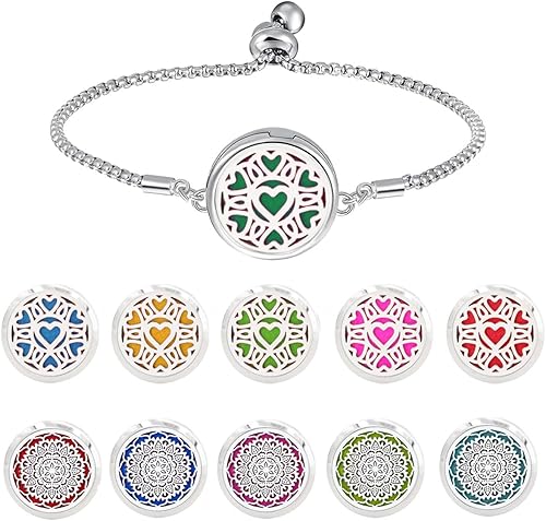 Miniatura 2 de 2 pulseras difusoras de aceites esenciales, medallón difusor de aromaterapia de diamante, pulsera ajustable con 20 almohadillas de repuesto