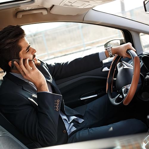 Miniatura 7 de GSPSCN Funda universal de fibra de carbono para volante de automóvil, antideslizante, protector de volante segmentado, apto para el 99% de los