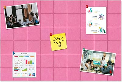 Large Felt Cork Board for Wall 36" x 24" with 35 Pushpins, Self Adhesive DIY Felt Bulletin Board Pin Board for Office School Home Wall Decor Stickers Memos Photos Display (Pink)