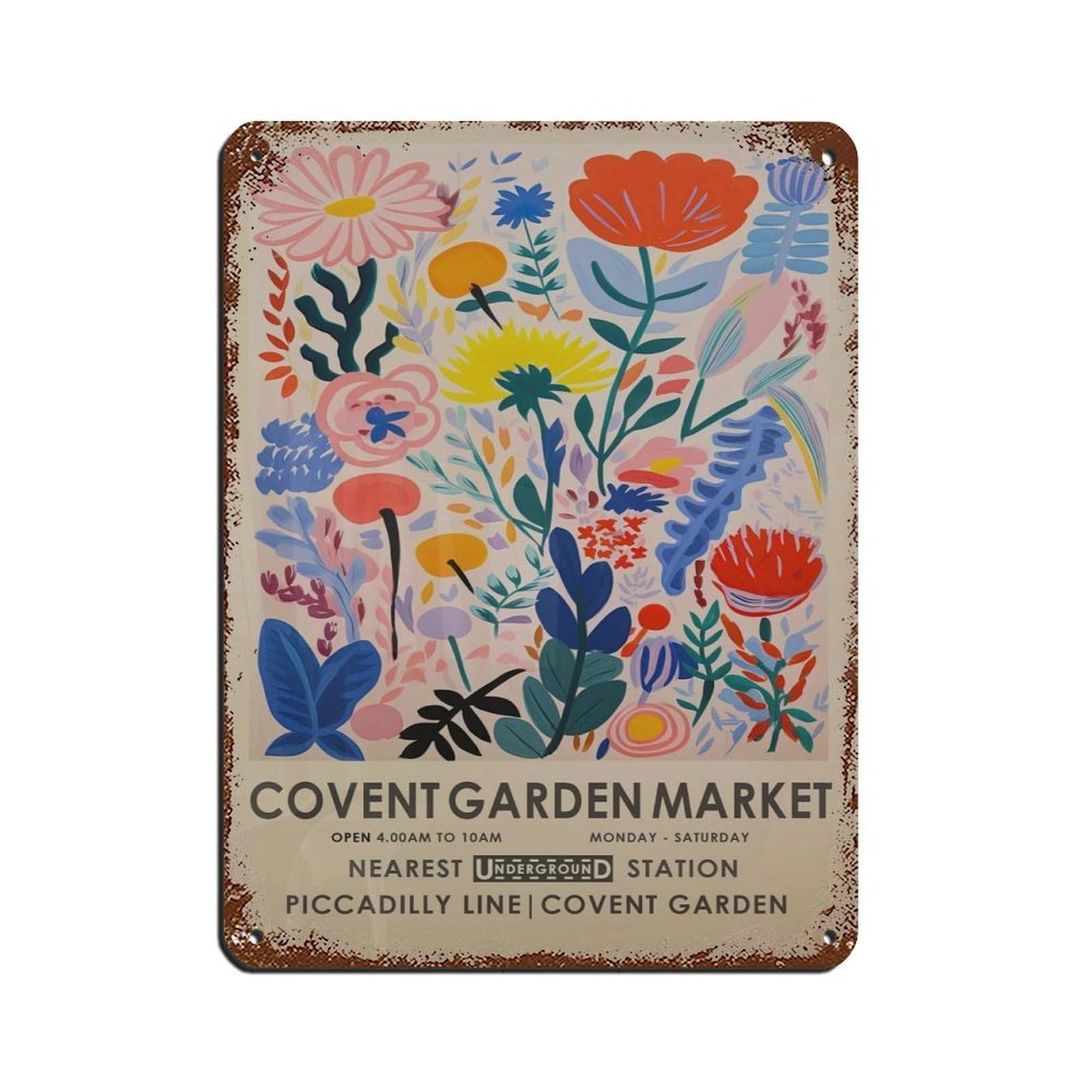 Covent Flower Market, Vintage Botanical Art (3) Tin Sign Vintage Metal Pub Club Cafe Bar Home Wall Art Decoration Poster Retro 12x16inch(30x40cm)