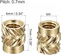 Vista 2 de uxcell Tuerca de inserción moleteada M4 x 0.276 in L x 0.236 in OD rosca hembra latón tuerca de incrustación 30 piezas