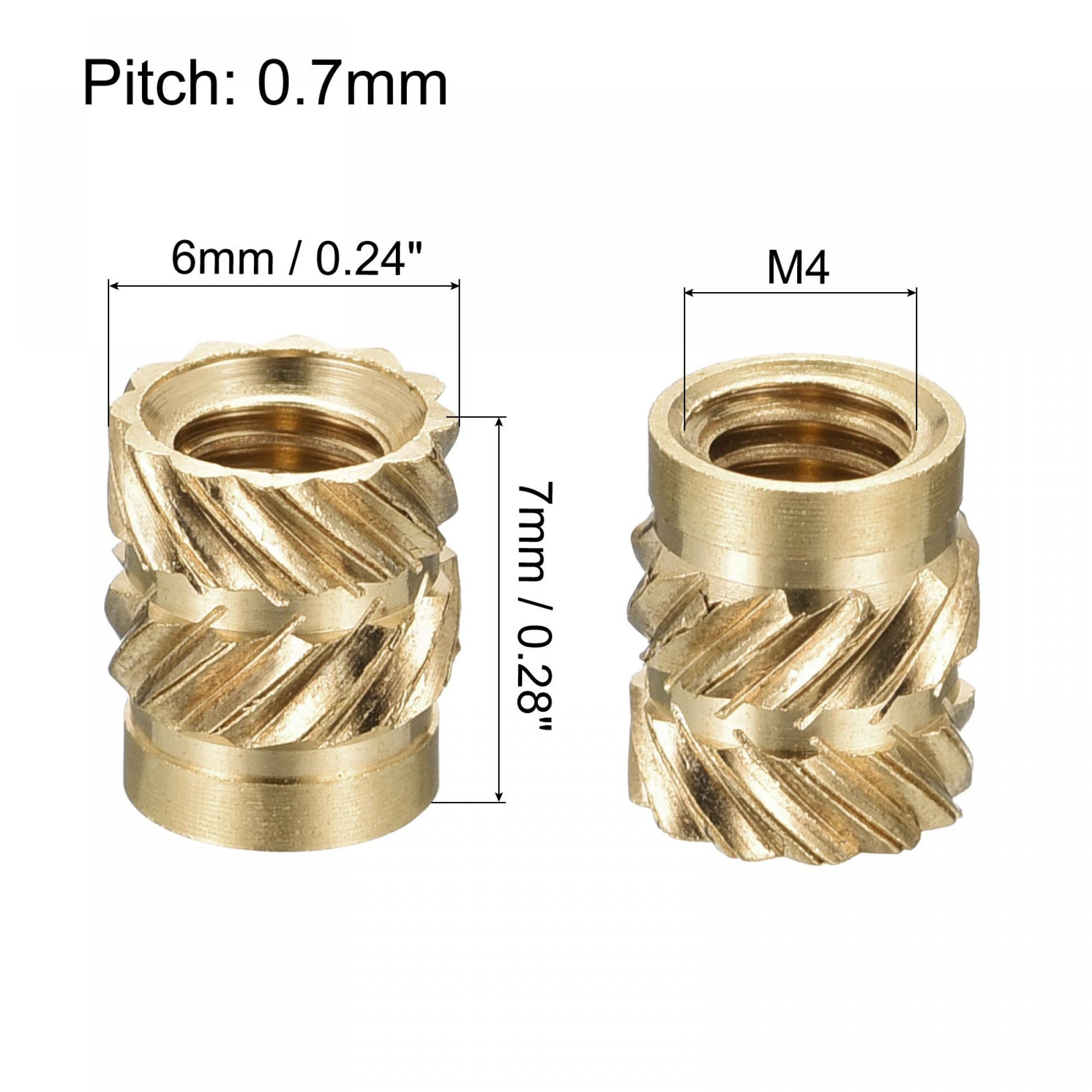 uxcell Knurled Insert Nut M4 x 7mm L x 6mm OD Female Thread Brass Embedding Nut 30 Pcs