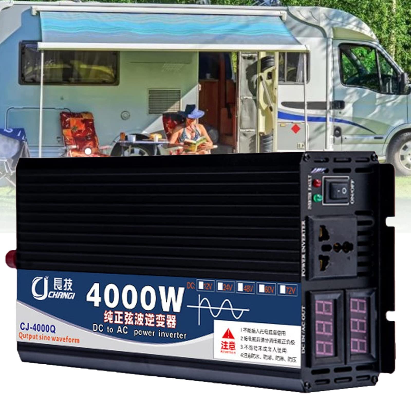 JINTAOMA Inverter di Alimentazione per Auto, Inverter a Onda sinusoidale Pura Convertitore automobilistico a Onda sinusoidale da DC 12V a AC 240V Alimentatore da Viaggio per Laptop,4000W-12Vto220V