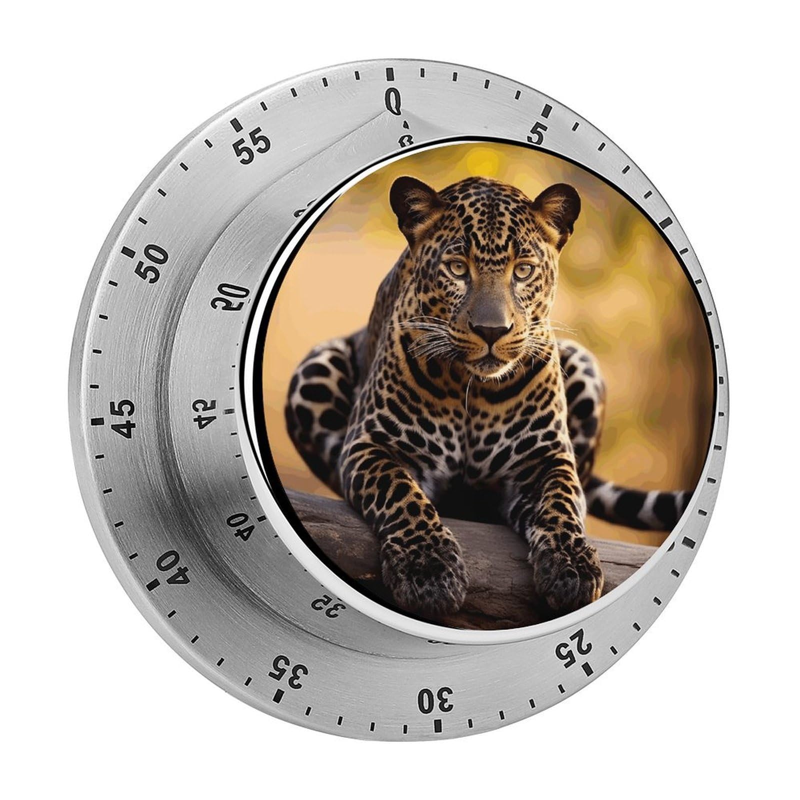 Africa Nature Leopard Visual Timer with Loud Alarm 60-Minute Kitchen Timers Exquisite Stainless Steel Body - Mechanical Desk Timer Countdown Clock for Cooking Chef Clock