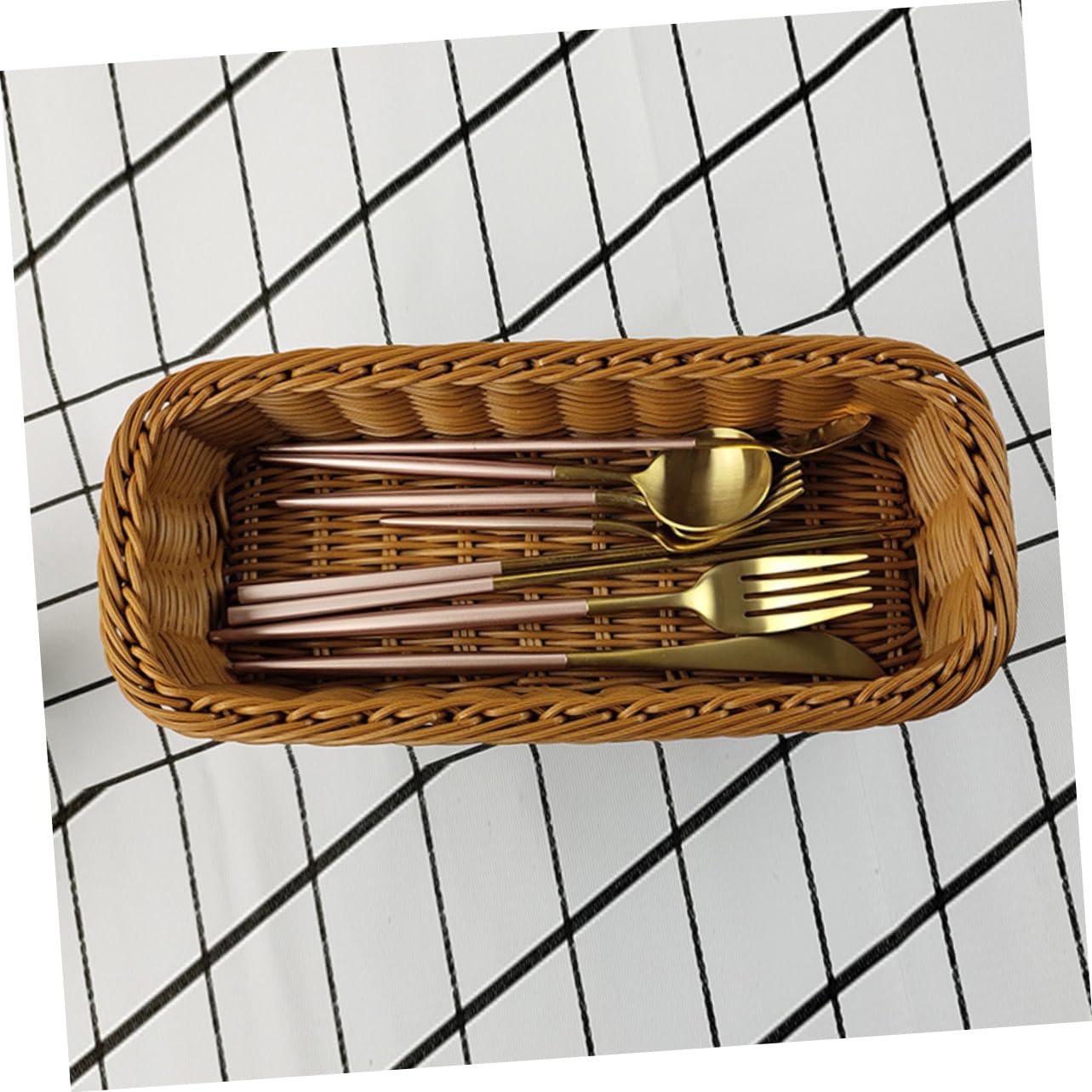 RORPOIR 1Pc Plastic Rattan Woven Japanese Style Tableware Storage Basket for Chopsticks and Forks Cutlery Organizer Kitchen Utensil Holder