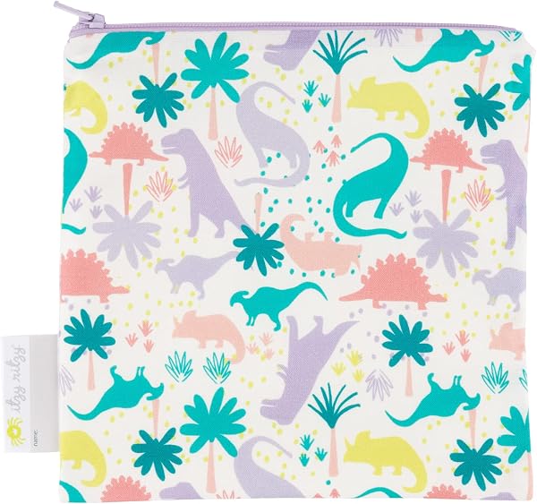 Itzy Ritzy Reusable Snack Bag – 7” x 7” BPA-Free Snack Bag is Food Safe, Washable and Ideal for Storing Snacks, Pacifiers, Electronics and Makeup in a Diaper Bag, Purse or Travel Bag, Purple Dinosaur - 1