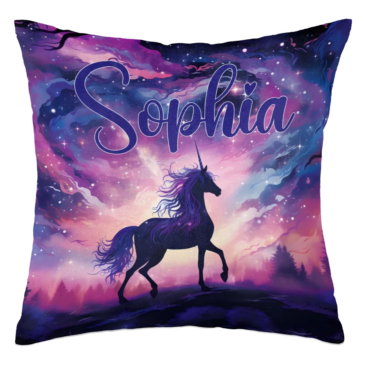 Personalized Cute Purple Unicorn Square Pillowcase for Kids-Girls,Custom Name Cushion Covers,Custom Gifts Throw Pillow Cover for Girls Children Birthday,for Sofa Car Bedroom Living Room (Cover Only)