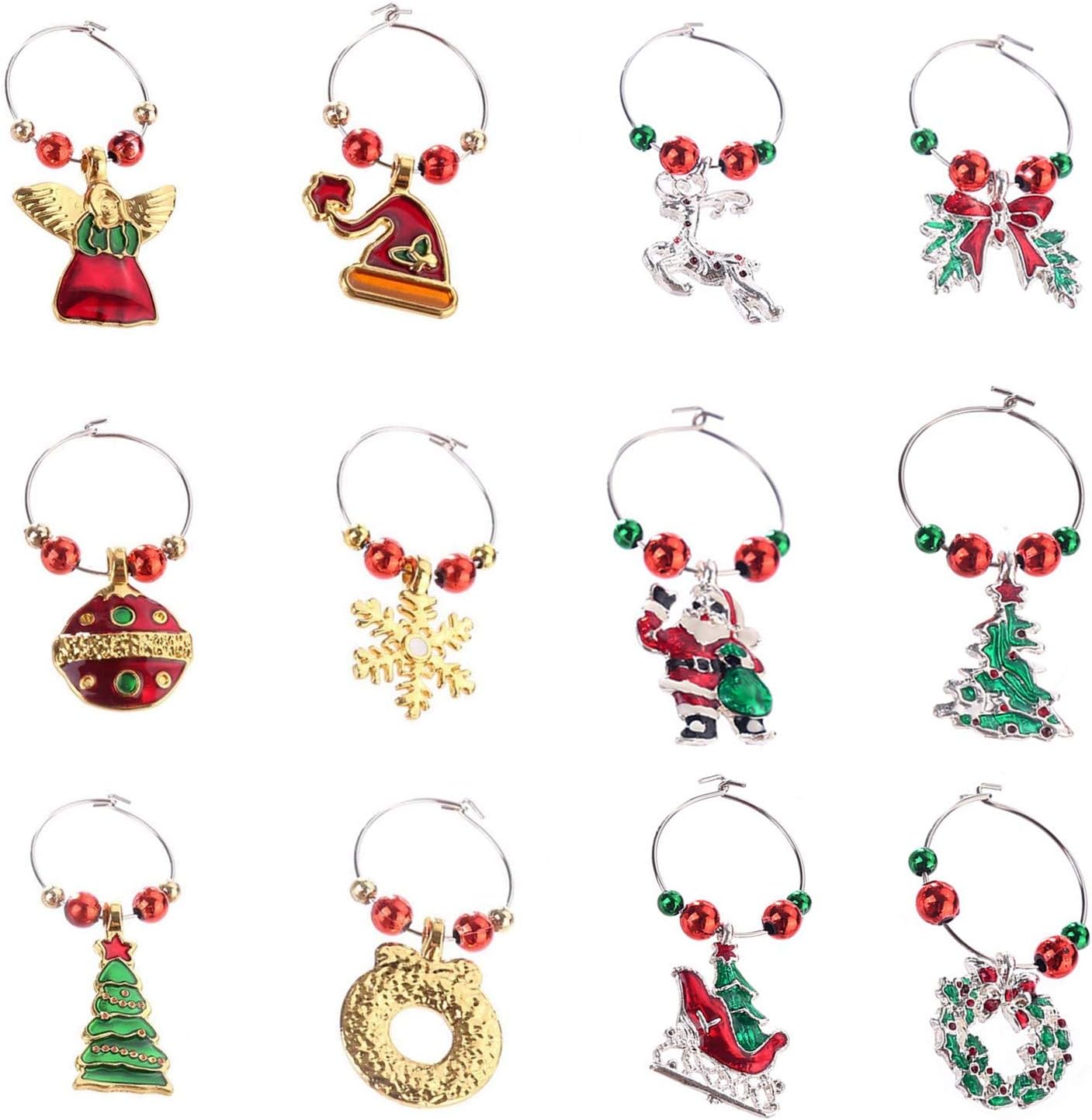 COSORO 12Pcs Multi Colour Xmas Wine Charms, Music Characters Wine Glass Markers, Iron, 2.5-3CM, Handmade