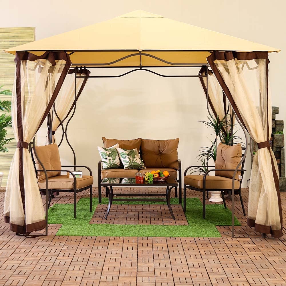 Danube Home Bruno Gazebo I Metal Frame I Polyester Roof I Weather Resistant Garden Patio Canopy with Mosquito Net I Garden Party Tent I Modern Design Outdoor Furniture I Size 300x300x280 cm - Beige