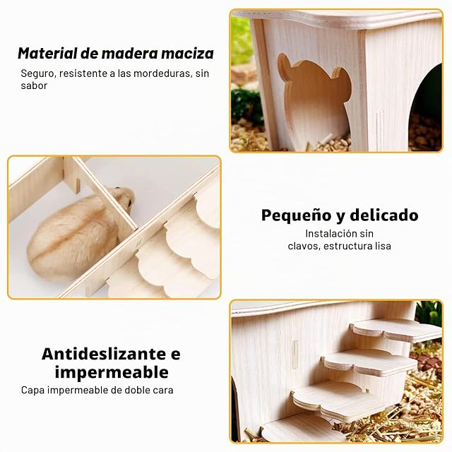 Foto 3 de 7 de Vegena Casa de Hámster de Esquina, Madera con Escaleras, Jaula y Accesorio para Jerbos, Degus
