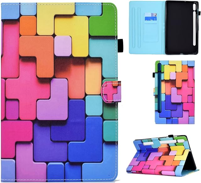 Rosbtib Case Samsung Galaxy tab S8 2022 / S7 2020 11 Inch, PU Leather Protective Case with [Stand Function] [Card Slot] [Magnetic] Tablet Case for Samsung Tab S8 / S7 - Blocks