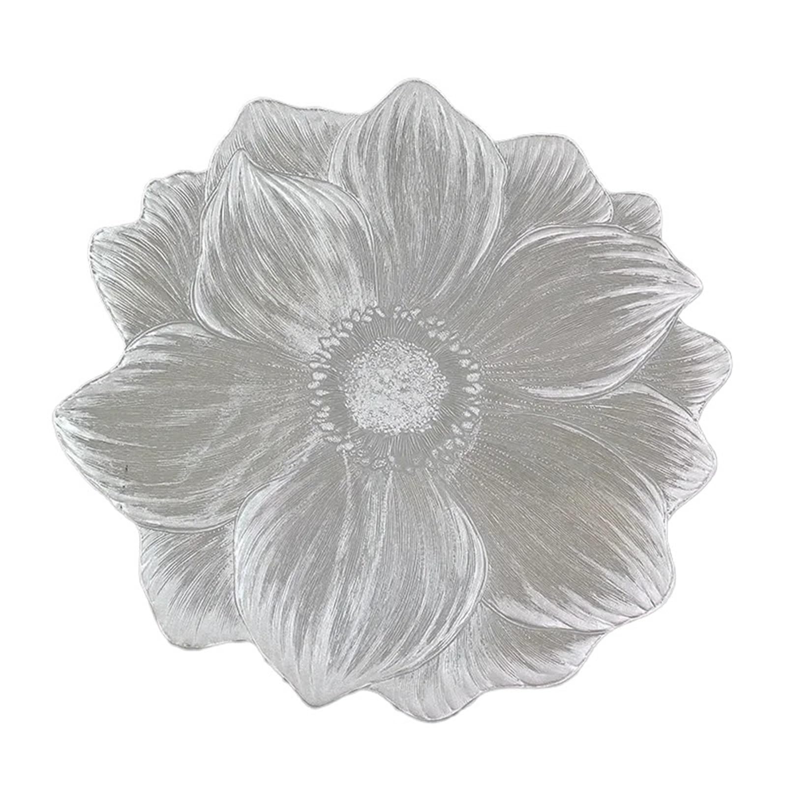 PVC Dining Table Mat 6/4pcs Creative Flower Shaped Placemat PVC Dining Table Decoration Mat Bowl And Plate Tableware Tea Coffee Cup Coaster(HH Silver,4pcs)