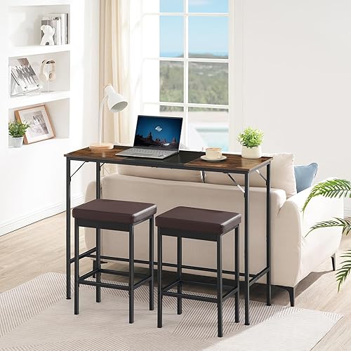 Miniatura 9 de HOOBRO Taburetes de bar, juego de 2 sillas de bar, taburetes de 24.8 pulgadas de altura, taburetes de barra de desayuno, sillas de bar de cocina,