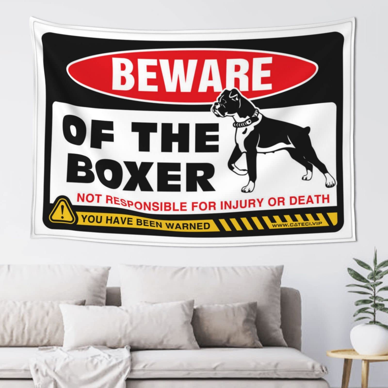 PRAVOXI Funny Sogns Beware Of Boxer Tapestry Tapestries For Bedroom Aesthetic Tapestry(75X100CM)