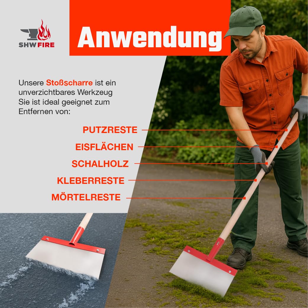SHW-FIRE Stoßscharre 300mm Federstahlblatt, 1,0 mm stark mit 130cm Stiel