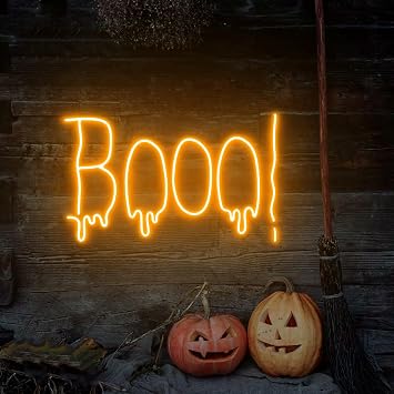 Boo! Neon Sign 20 inches Led Halloween Spooky Neon Light Up Signs for Wall Decor Halloween, Bedroom, Birthday Party, Bar Shop Decorations