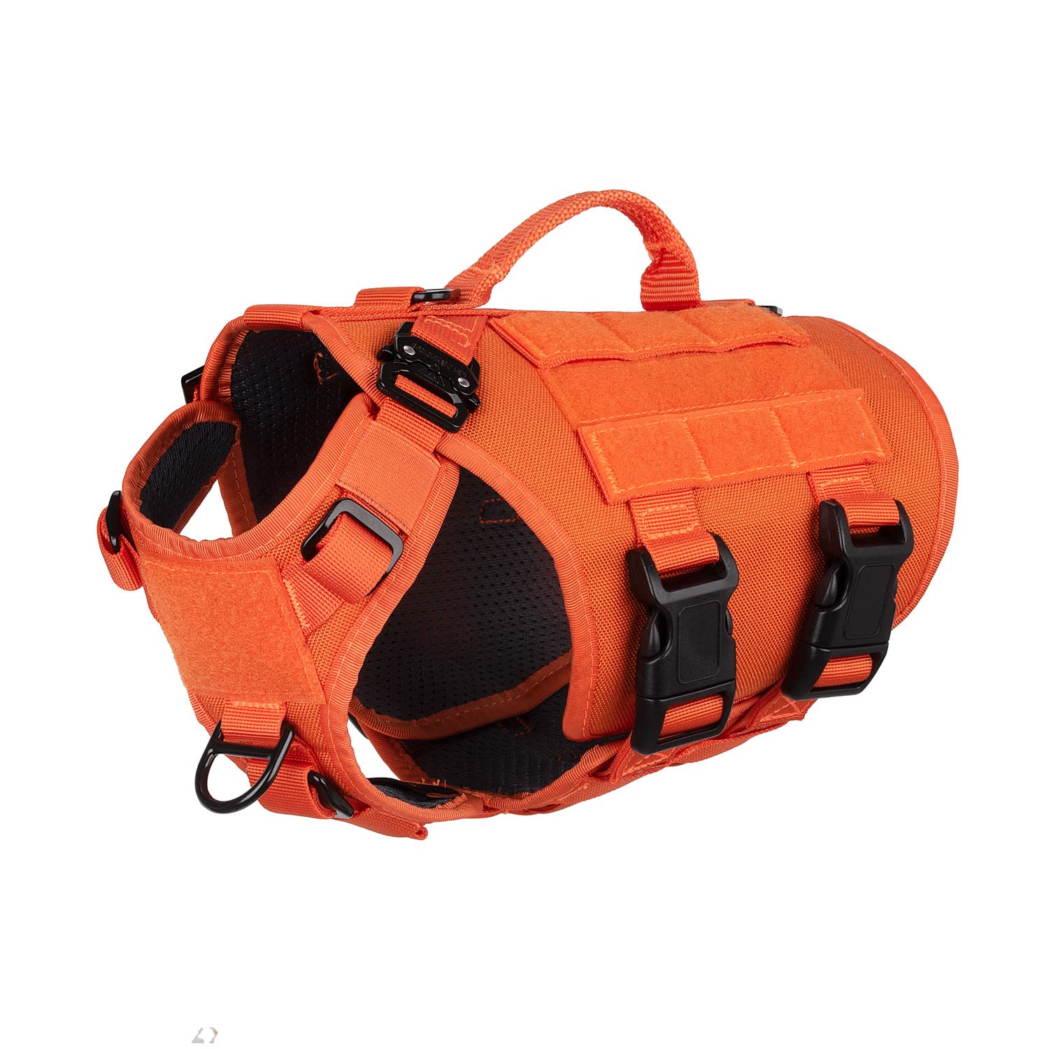 ICEFANGGN3 Tactical Dog Harness with 6X Buckle,Dog Molle Vest with Handle,3/4 Body, Hook and Loop Panel for ID Patch,No Pulling Front Clip (X-Small (Pack of 1), Safety Orange)