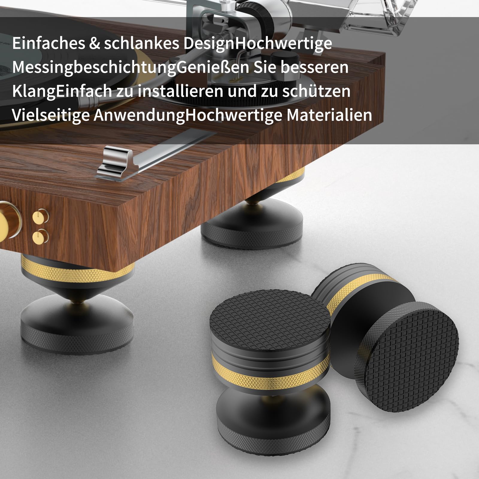 Tertullus 4 punte per altoparlante HiFi 39 x 33 mm, cuscinetti isolanti in alluminio, per amplificatori, giradischi, dispositivi DAC – nero